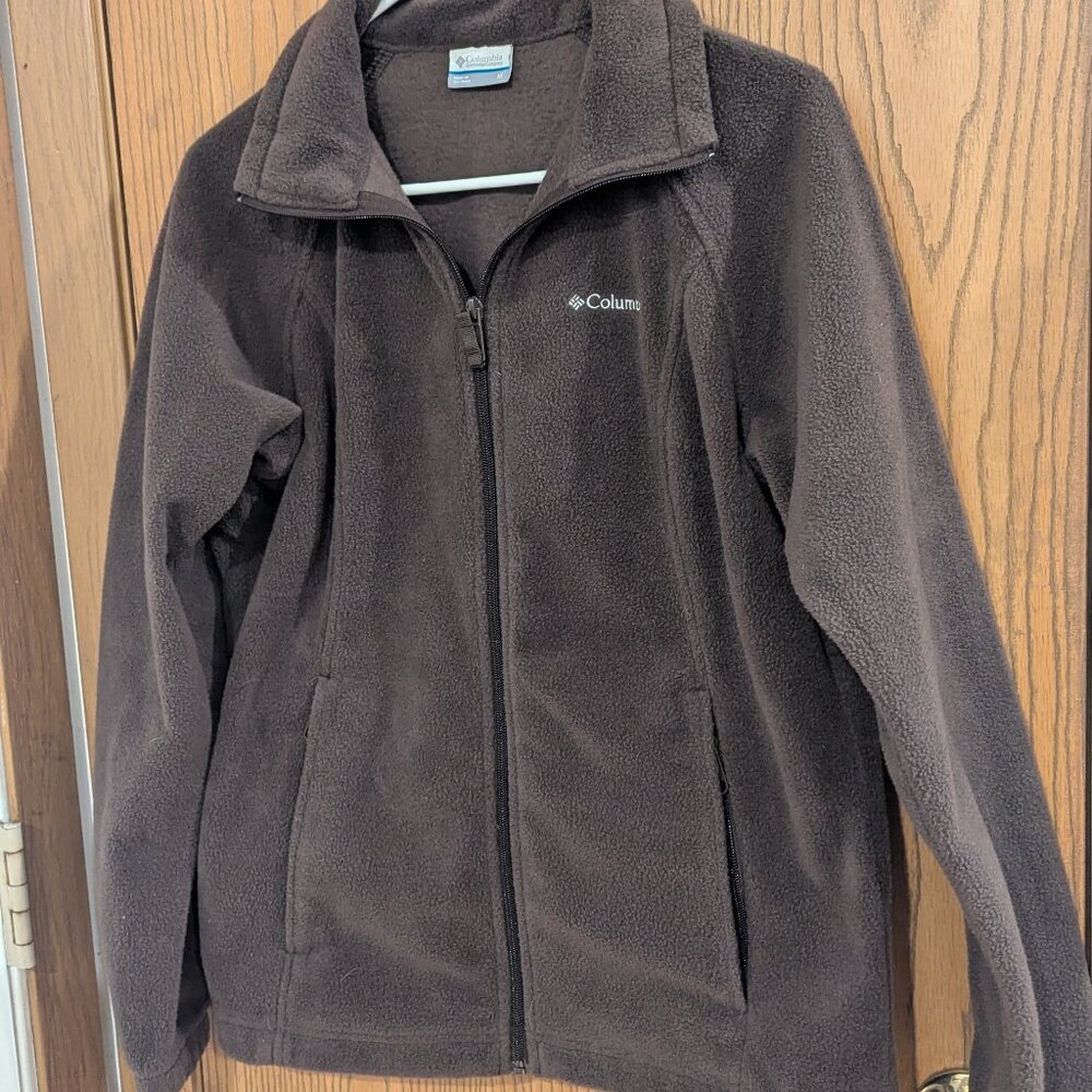 Columbia Fleece Full Zip Jacket Outdoorsy Durable Layering Neutral Brown-M